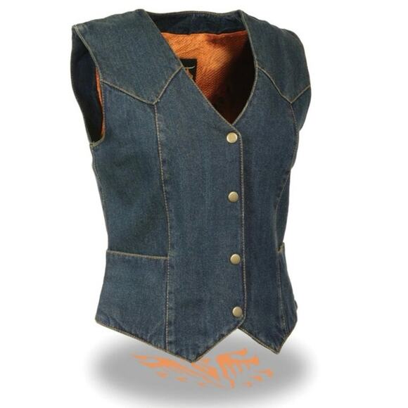 NWT Milwaukee Leather MDL4000 Women's Blue Plain Side 4 Snap Front Denim Vest - Picture 1 of 10